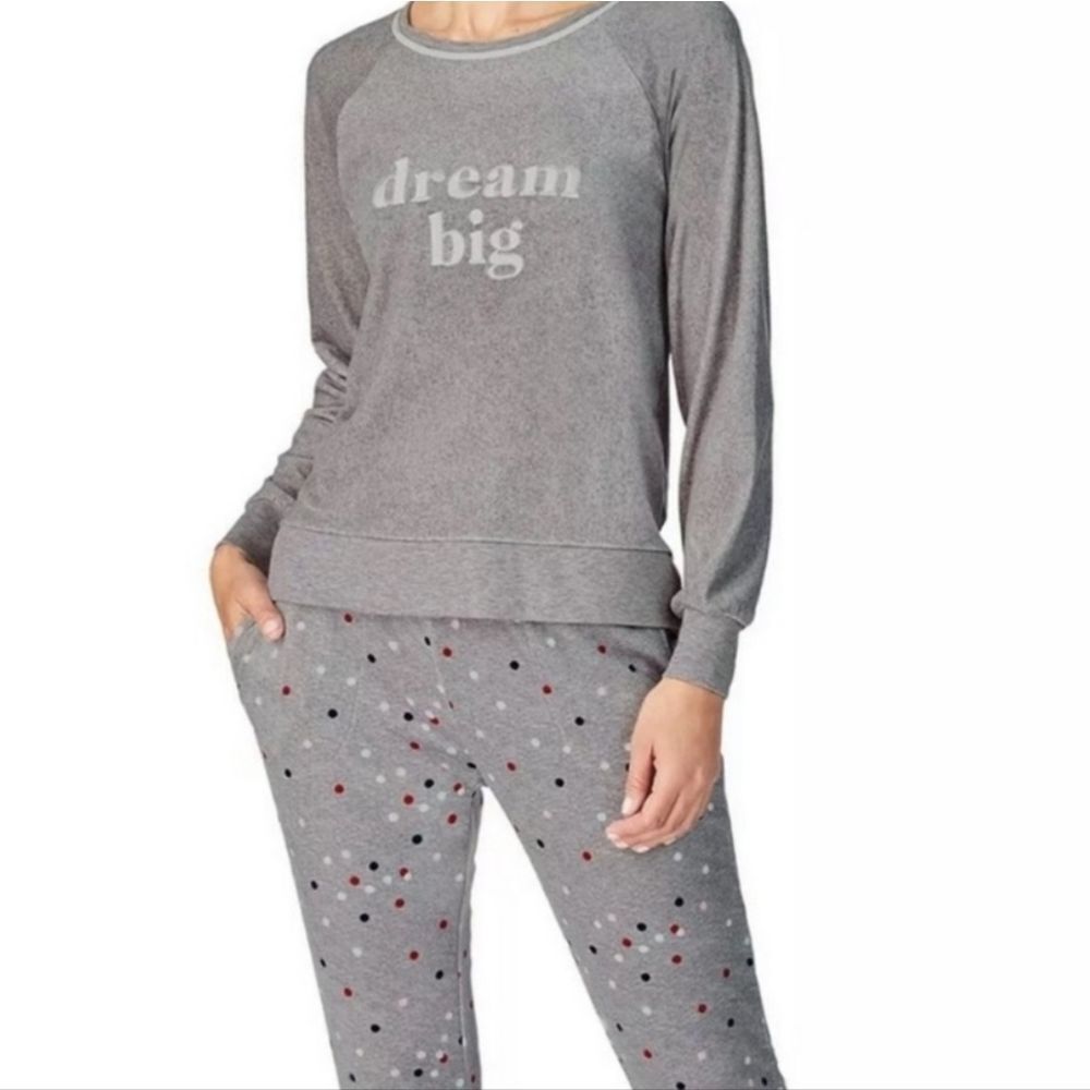 KATE SPADE dream big gray pajama top pullover soft fleece embroidered
